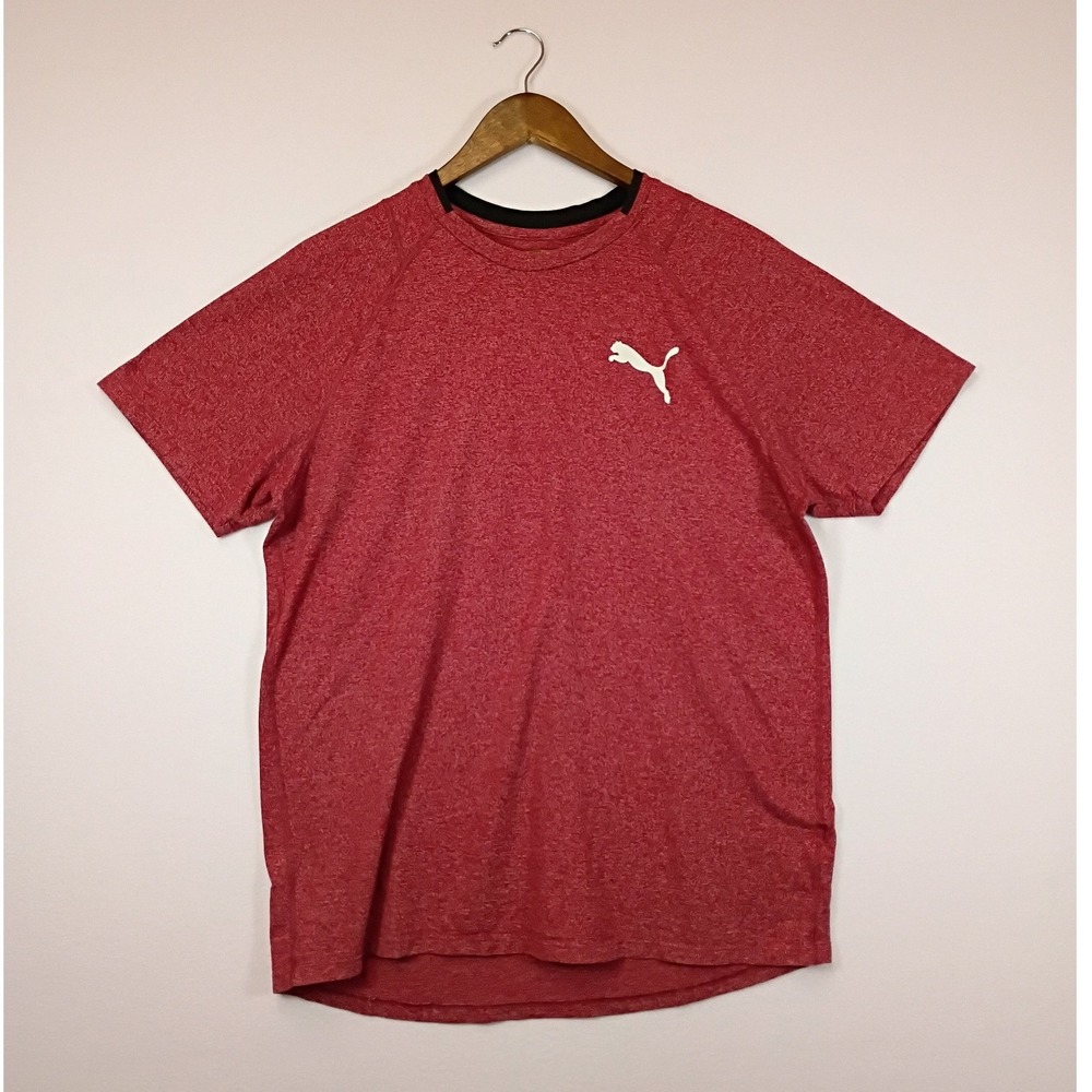 Athletic Puma Mens XL Red Heathered Short Sleeve Raglan Training Tee